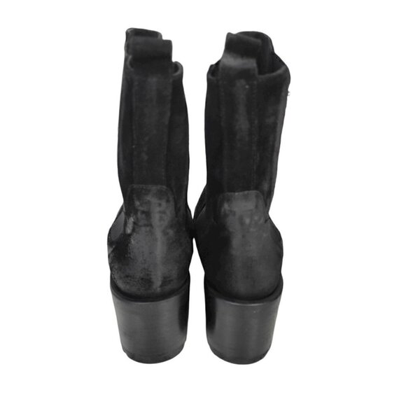Made In Italy Suede Leather Chunky Heel Chelsea Booties Ankle Boots Black Sz 10 - Picture 5 of 16